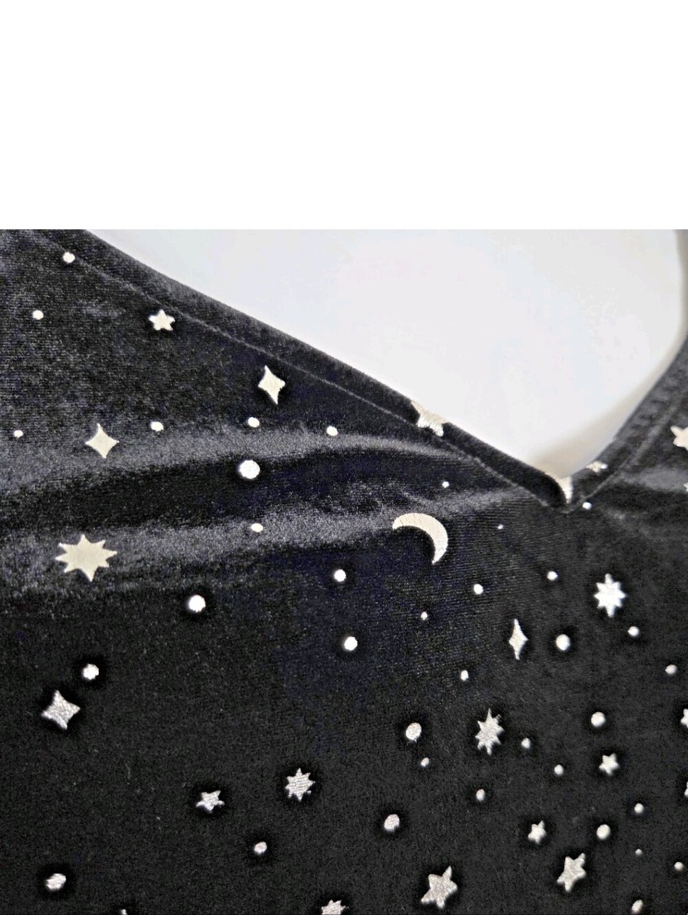 Torrid Women's 2 2X 18/20 Black Velvet Stargazer Moon Star Foil Mini Dress NWT - Picture 3 of 14